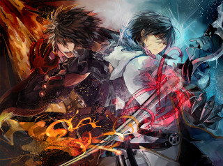 Two anime characters swords fire - sword free wallpaper