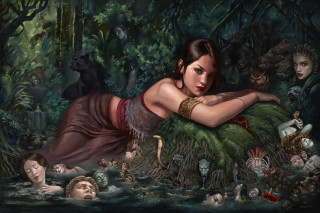 Woman moss forest people monkey - a painting of a woman free wallpaper