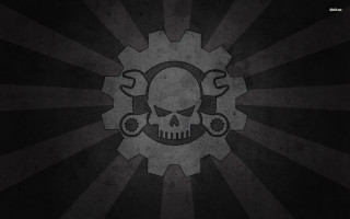 Skull wrench gears dark background - ray free wallpaper