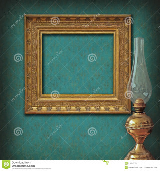 Gold frame lamp turquoise wall - against free wallpaper