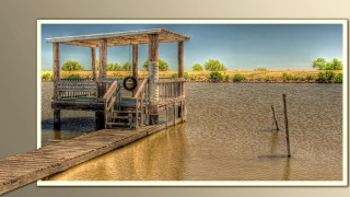 Dock bench waterway sky lake - photography free wallpaper