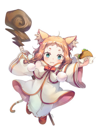 Girl cat ears holding food 2 - a piece of food free wallpaper
