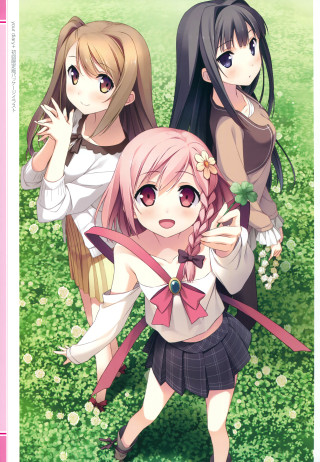 Three girls field grass flowers - one girl free wallpaper
