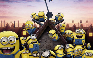 Minions group building hammer surrounding - a hammer free wallpaper