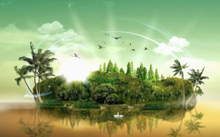 Tropical island birds lake boat - a tropical island free wallpaper