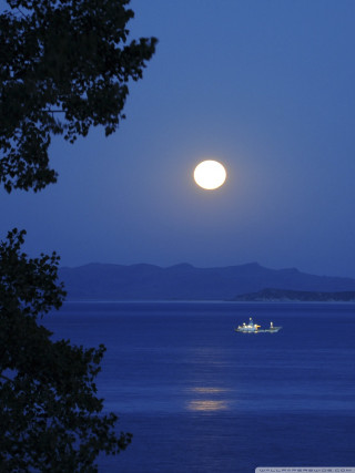 Boat full moon night water - the water below free wallpaper