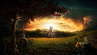 Church field tree fence sunset 2 - david martin free wallpaper for desktop