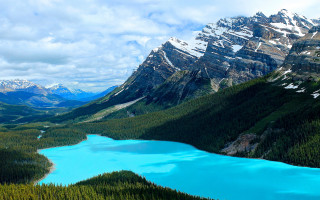 Blue lake mountains trees snow 2 - a blue lake free wallpaper