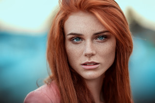 Woman freckled hair blue eyes 2 - freckle free wallpaper