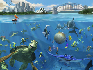 Sea turtle ocean animals bridge - pixar and disney animation free wallpaper