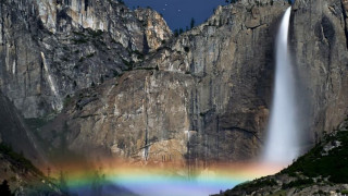 Rainbow waterfall full moon sky - arthur quartley free wallpaper