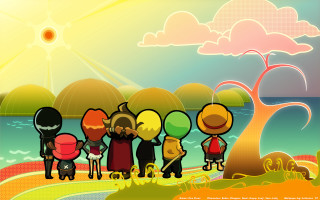 Beach group people ocean tree - widescreen free wallpaper