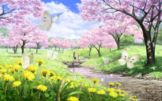 Woman park flowers trees stream 2 - flower and trees free wallpaper