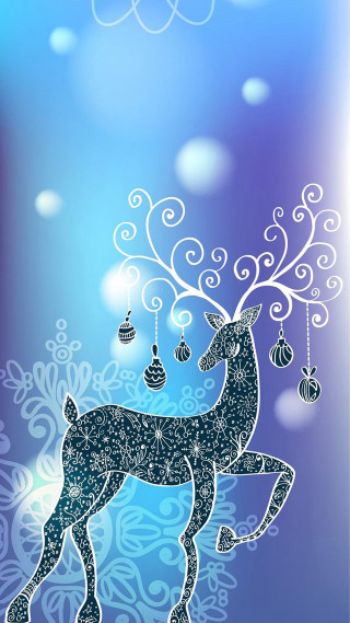 Blue christmas card reindeer ornaments 2 - folk art free wallpaper