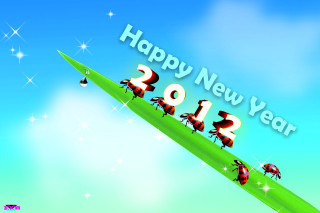 Happy new year bugs green - a green leaf free wallpaper