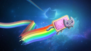 Cat flying rainbow tail back 2 - back end free wallpaper