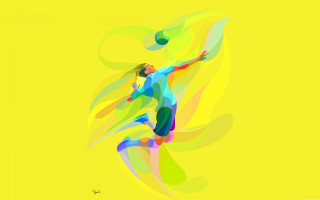 Woman playing tennis yellow background - a ball in the air free wallpaper