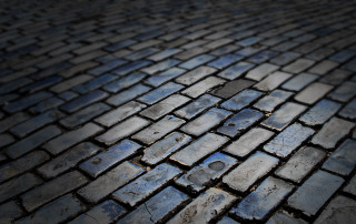 Brick road blue sky grass - a mosaic free wallpaper