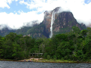Waterfall river boat bridge distant - a bridge in the foreground free wallpaper