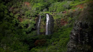 Waterfall forest lush green hillside - a waterfall in the middle of a forest free wallpaper