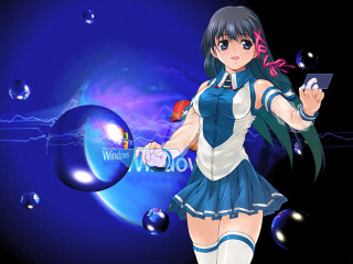 Girl blue dress cell phone - swirl free wallpaper