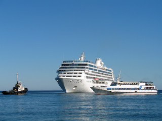 Cruise ship smaller boat ocean - stuckism free wallpaper