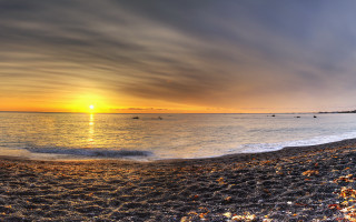 Beach sunset water boats background - a few boat free wallpaper