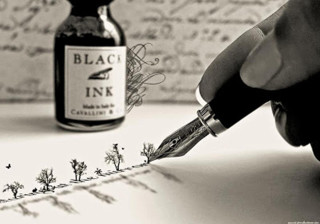 Writing person pen ink bottle - a detailed drawing free wallpaper
