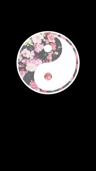 Flowered yin yang symbol black - grunge aesthetic free wallpaper