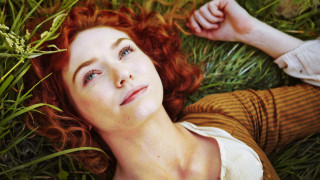 Woman laying grass eyes closed - pre free wallpaper
