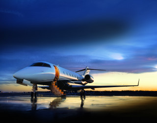 Small airplane runway sunset sky - luxury free wallpaper