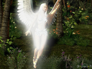 White haired angel walking forest - palm tree free wallpaper