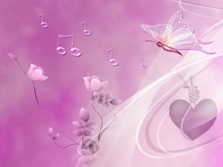Heart music notes butterfly background - object free wallpaper
