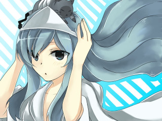 Girl cat head shoulder fun - flowing hair free wallpaper