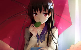 Girl holding cup umbrella pink - ayako rokkaku free wallpaper