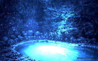 Waterfall rocks pool blue light - rock and water free wallpaper