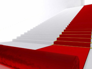 Red carpeted staircase yellow rope - yellow free wallpaper