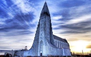 Cathedral tower cloudy day blue - alexander jansson free wallpaper