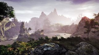 Mountain landscape rocks trees river - the middle free wallpaper