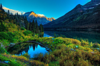 Mountain lake trees grass blue 3 - a mountain lake free wallpaper