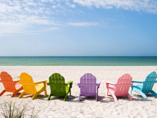 Colorful chairs beach ocean blue - sandy free wallpaper