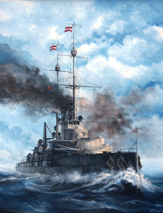 Battleship ocean smoke flags painting - smoke free wallpaper