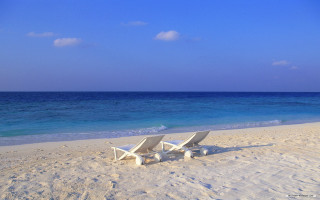 White chairs beach ocean blue - tranquil free wallpaper for desktop