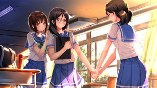 Girls school uniforms holding hands - official art free wallpaper for desktop