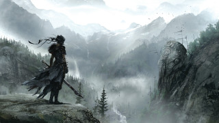 Woman cliff mountain valley forest - a mountain valley free wallpaper