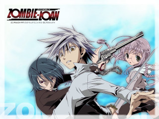 Anime characters guns blue background - their hand free wallpaper