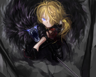 Blonde woman sword demon wings - her hand and a demon free wallpaper