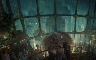 Futuristic city glass dome staircase 2 - round free wallpaper