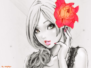 Woman flower black dress white - figurative art free wallpaper
