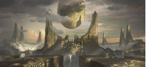 City alien structure fantasy matte - a painting of a city free wallpaper